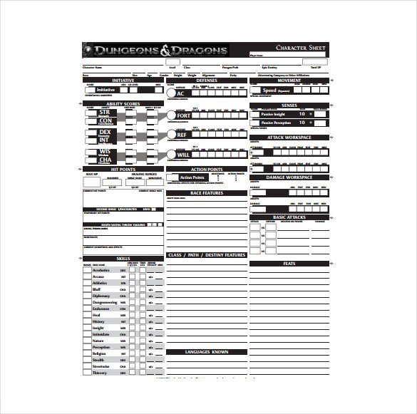 Character Sheet Template 8 Free PDF Documents Download