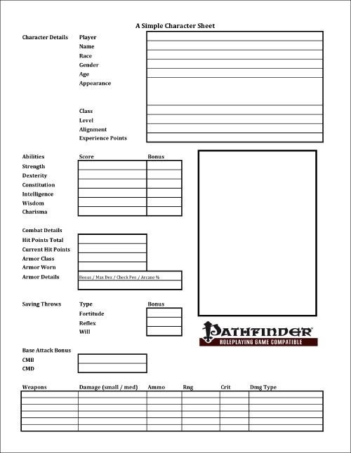 paizo Simple Character Sheet PFRPG PDF