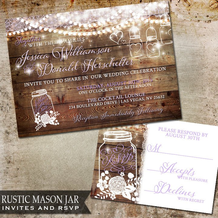 Mason Jar Wedding Invitation Rustic Wedding by OddLotPaperie