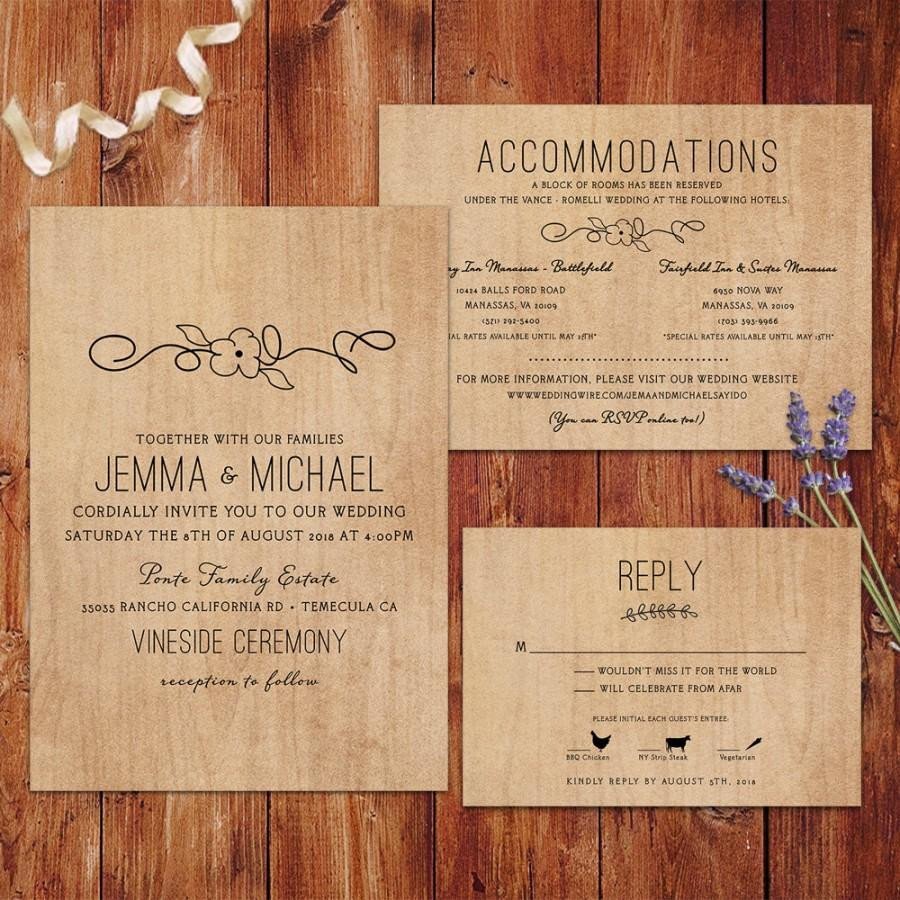 Rustic Wedding Invitations Wood Background Wedding