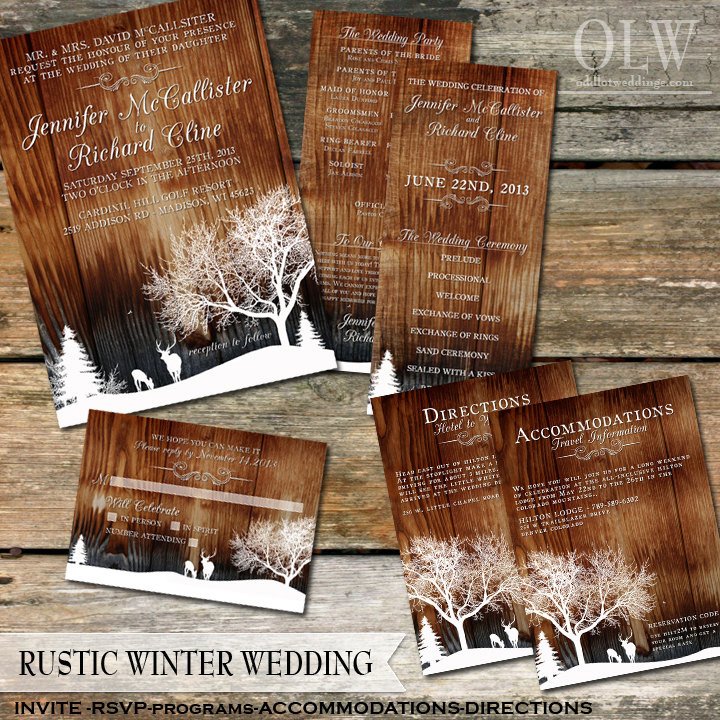 Rustic Winter Wedding Invitations Country Winter Snow