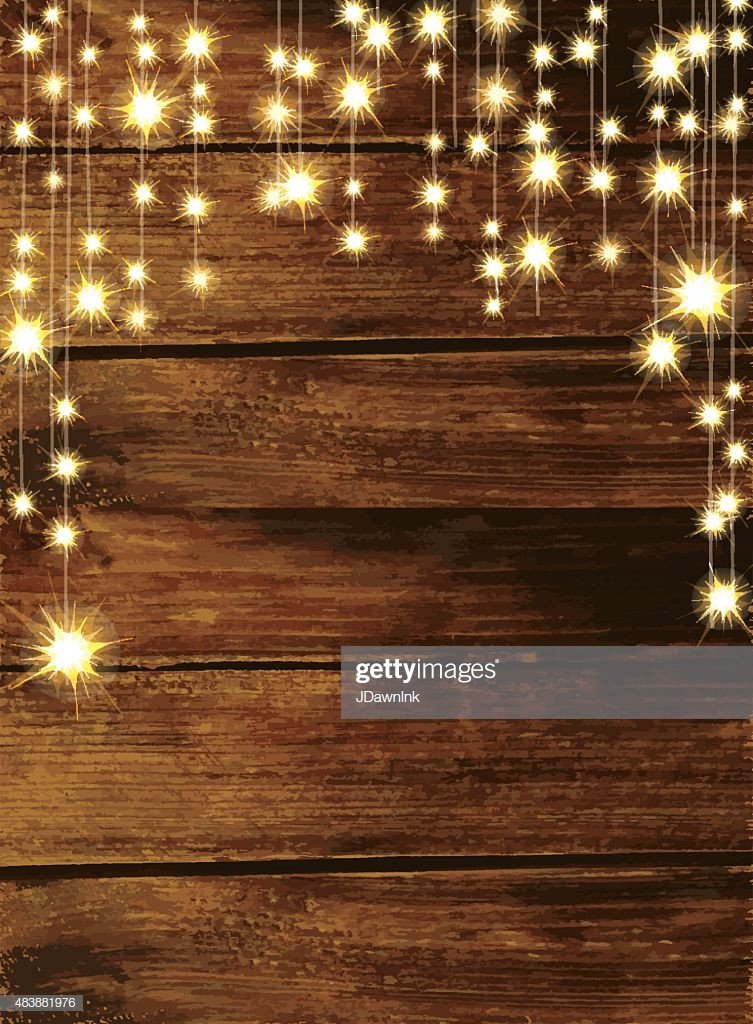 Wooden Background With String Lights stock illustration
