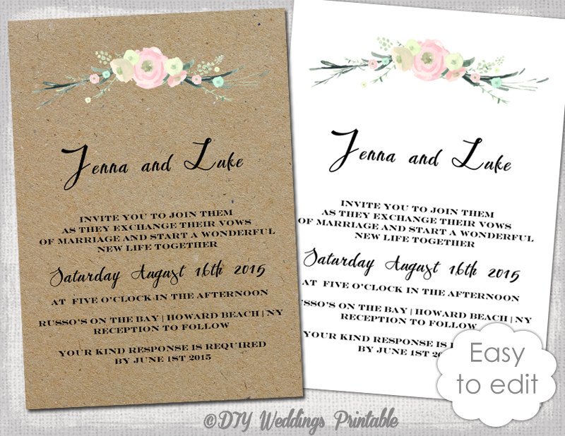 Printable Rustic Wedding invitation template Rustic