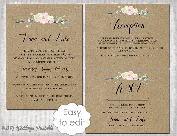 Rustic Wedding Invitation Templates DIY "Rustic Flowers