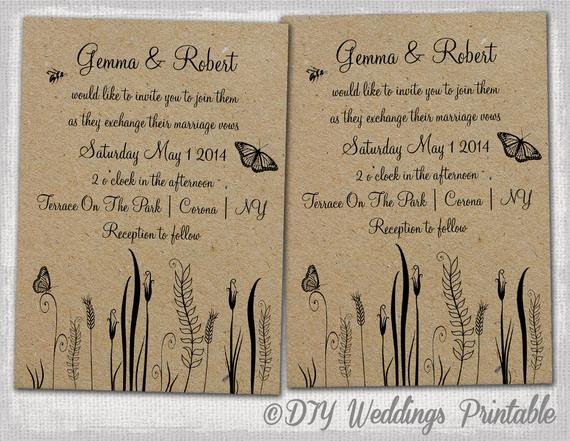 Rustic Wedding invitations template Editable Butterfly