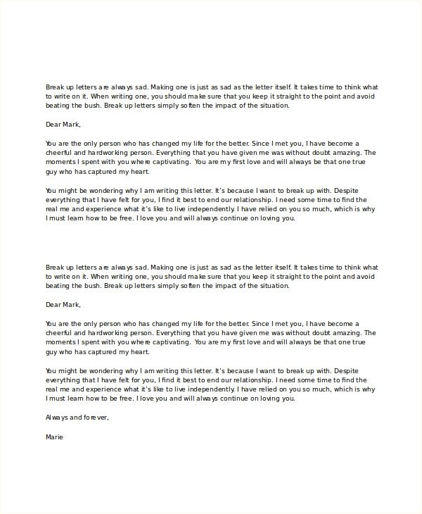 Break Up Letter Template 5 Free Word PDF Document