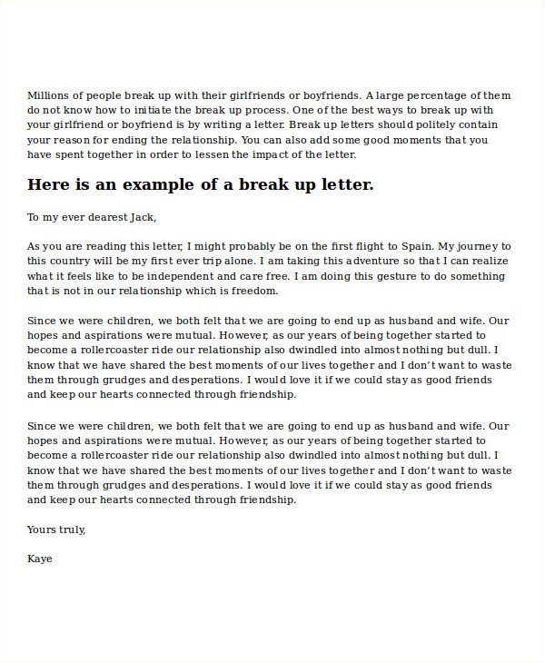Break Up Letter Template Printable Free Download