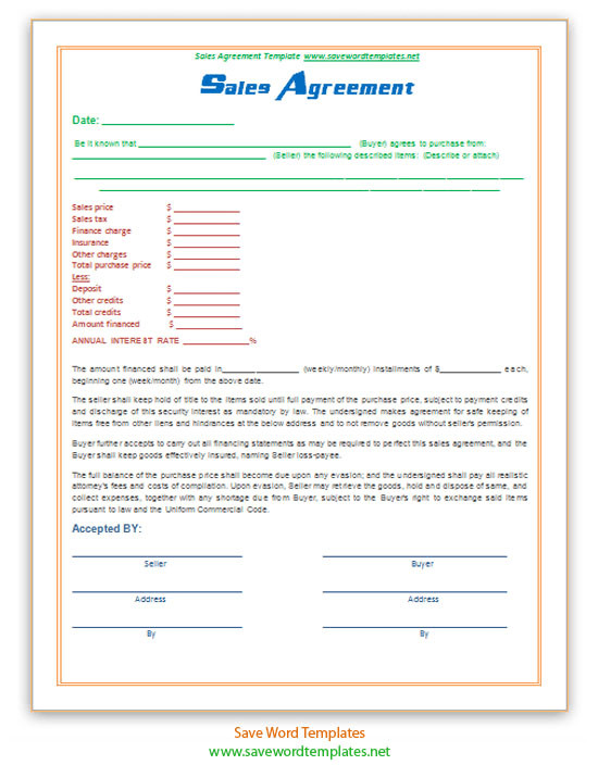 Free Word Templates Sales Contract Template