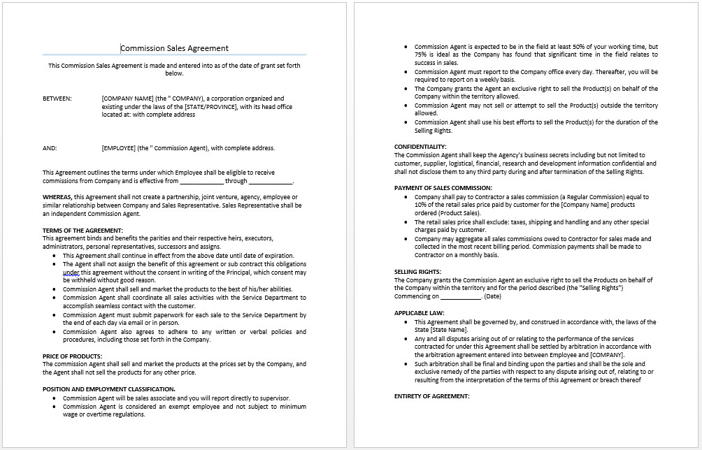 mission Sales Agreement Template Microsoft Word Templates