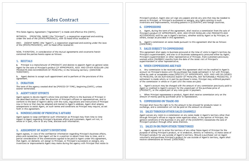 Sales Contract Template Microsoft Word Templates