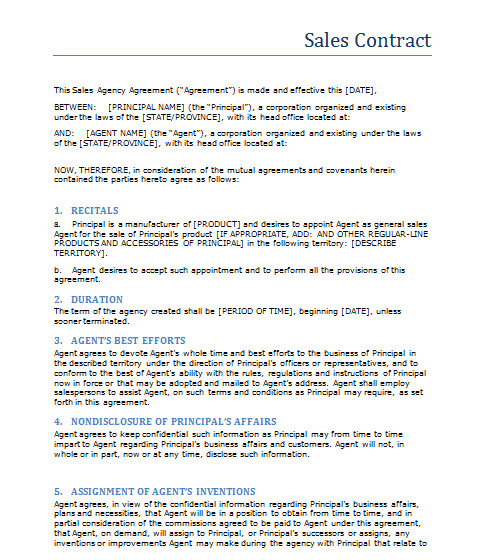 Sales Contract Template Word Templates
