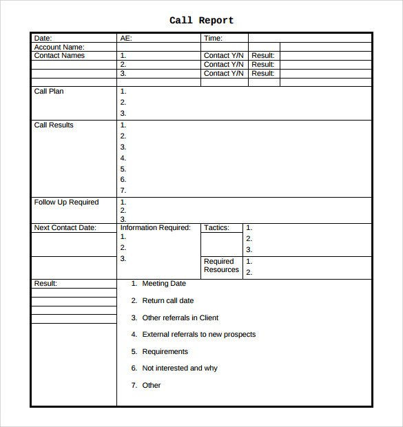 Sample Sales Call Report 14 Documents in PDF Word