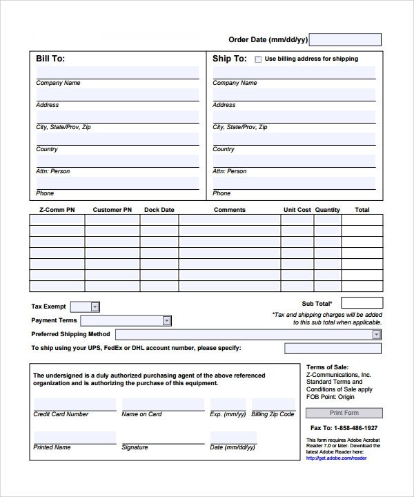 Order Form Template 23 Download Free Documents In PDF