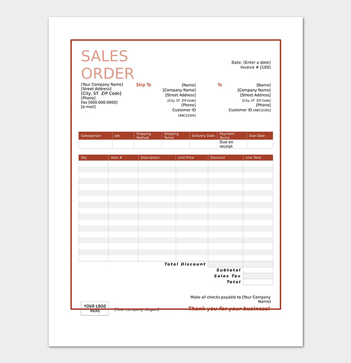 Sales Order Template 22 Formats & Examples Word Excel