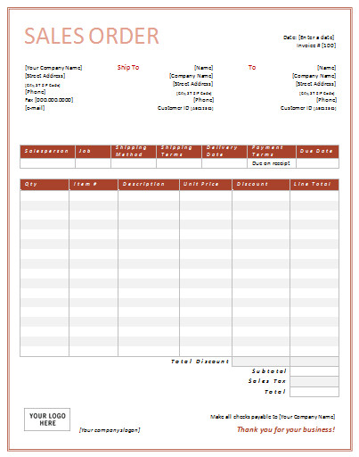 Sales Order Template in DOTX PDF XLTX XLSX Formats