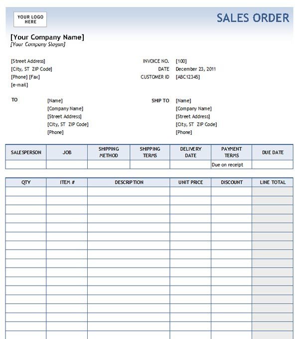 Sales Order with Blue Gra nt Design Excel Format