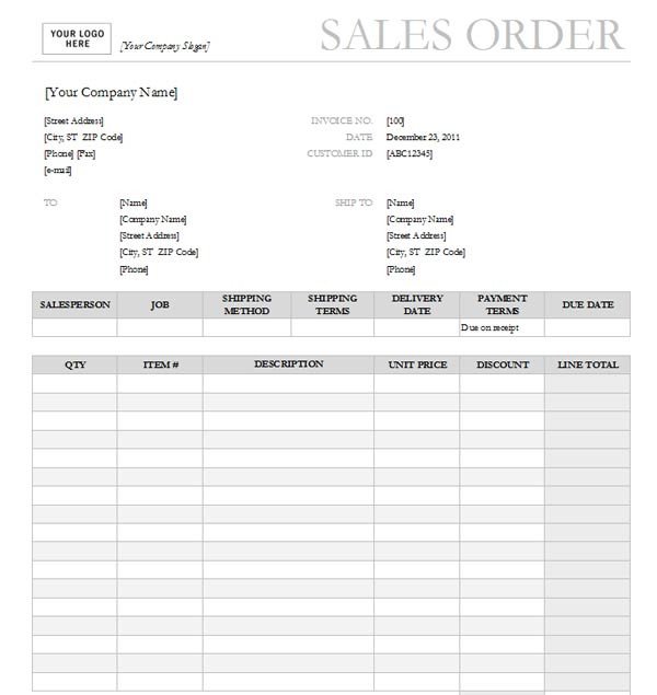 Sales Order with Garamond Gray Design Excel Format