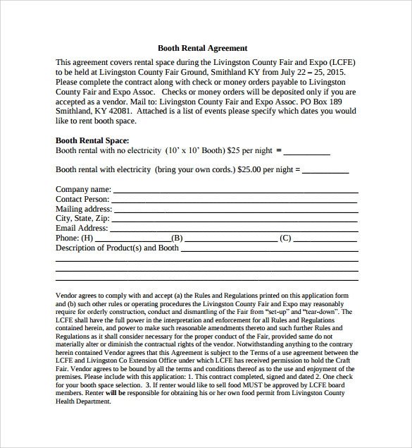 Booth Rental Agreement 6 Free Documents Download in PDF