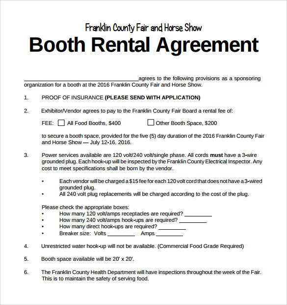 Sample Booth Rental Agreement 14 Documents in PDF Word