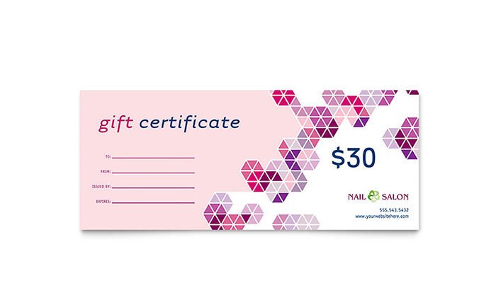 Nail Salon Gift Certificate Template Word & Publisher