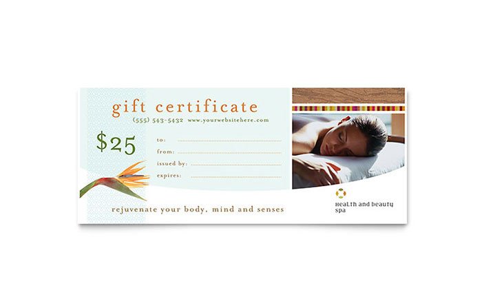 Health & Beauty Spa Gift Certificate Template Word