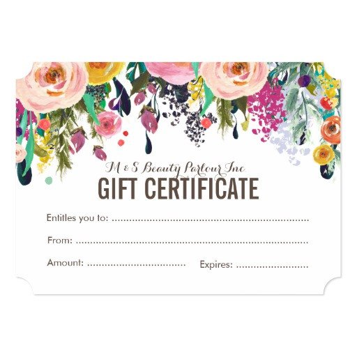 Painted Floral Salon Gift Certificate Template Card