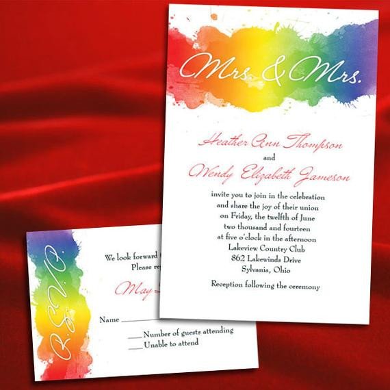 Custom Rainbow Gay Lesbian Watercolor Wedding Invitations