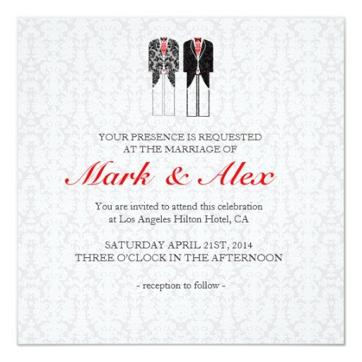 Gray White & Red Same Couples Wedding Invite Custom