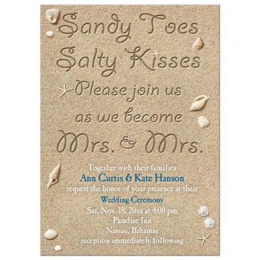 Same Lesbian Wedding Invitation Beach Sandy Toes