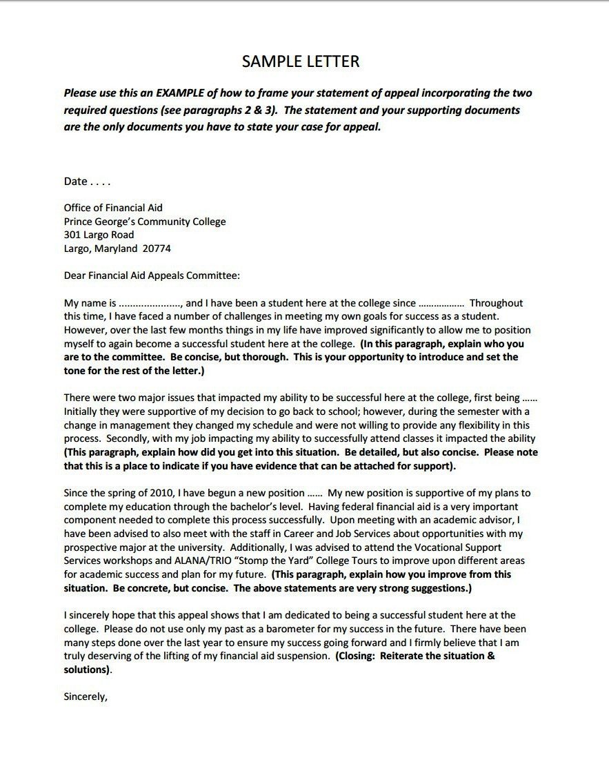 Appeal Sample Letter For Financial Aid