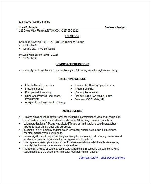 8 Business Analyst Resumes Free Sample Example Format
