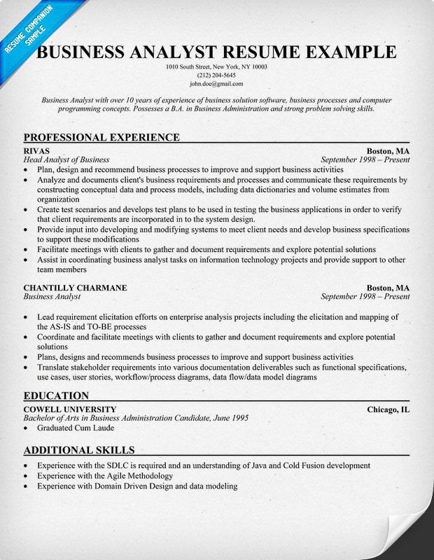 Business Analyst Resume Example resume panion