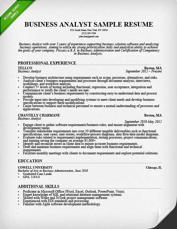 Business Analyst Resume Sample & Writing Guide