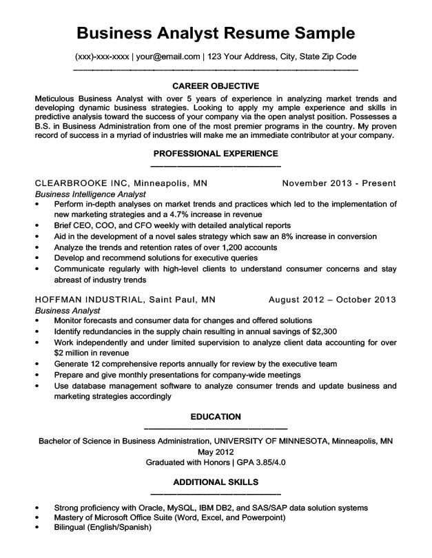 Business Analyst Resume Sample & Writing Tips