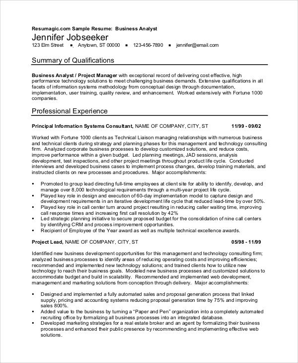 Sample Business Analyst Resume 6 Examples in PDF