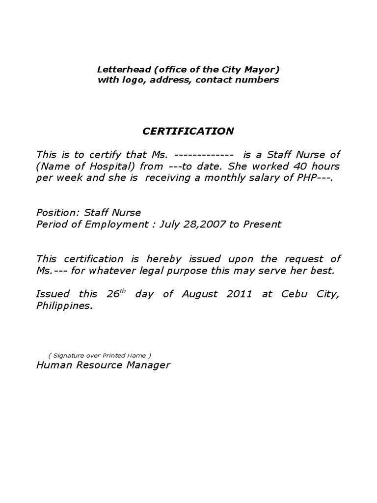 Sample Certificate of Employment