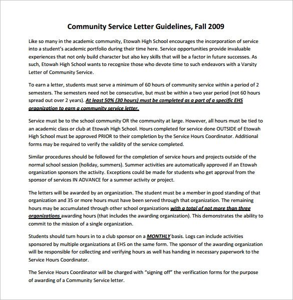 Sample munity Service Letter 7 Download Free