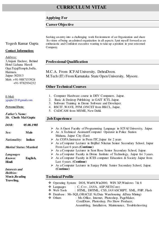 Resume for puter Science Faculty
