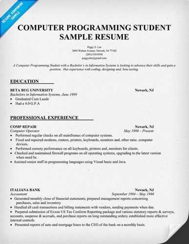 Sample puter Science Student Resume