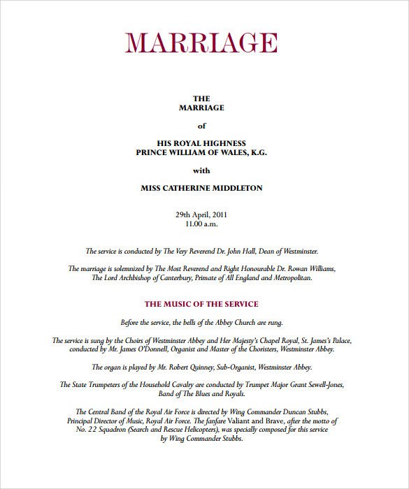Sample Wedding Program Template 9 Documents in PDF