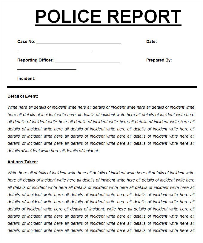Sample Police Report Template 11 Free Word PDF