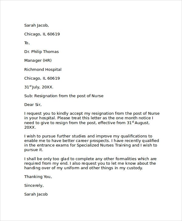 Sample Resignation Letter 8 Examples in PDF Word