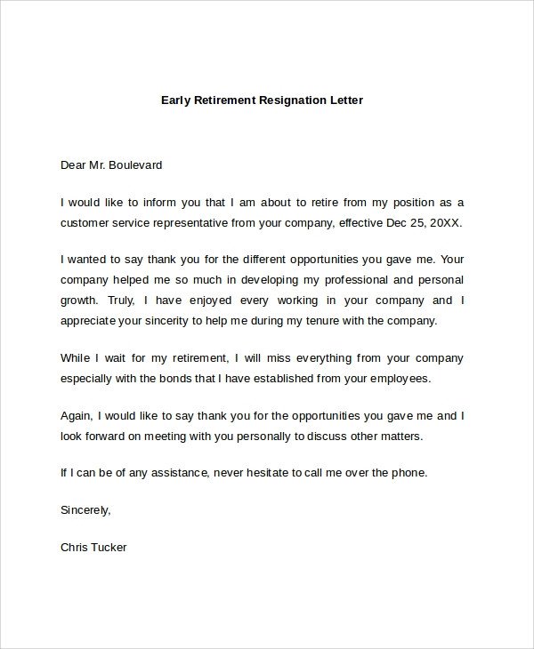Sample Retirement Resignation Letter 9 Documents in PDF