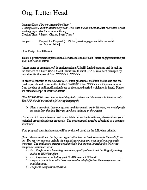 ATTACHMENT 8 A Sample RFP Cover Letter