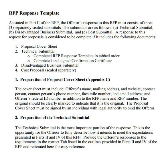 Sample RFP Response Template 8 Free Documents in PDF