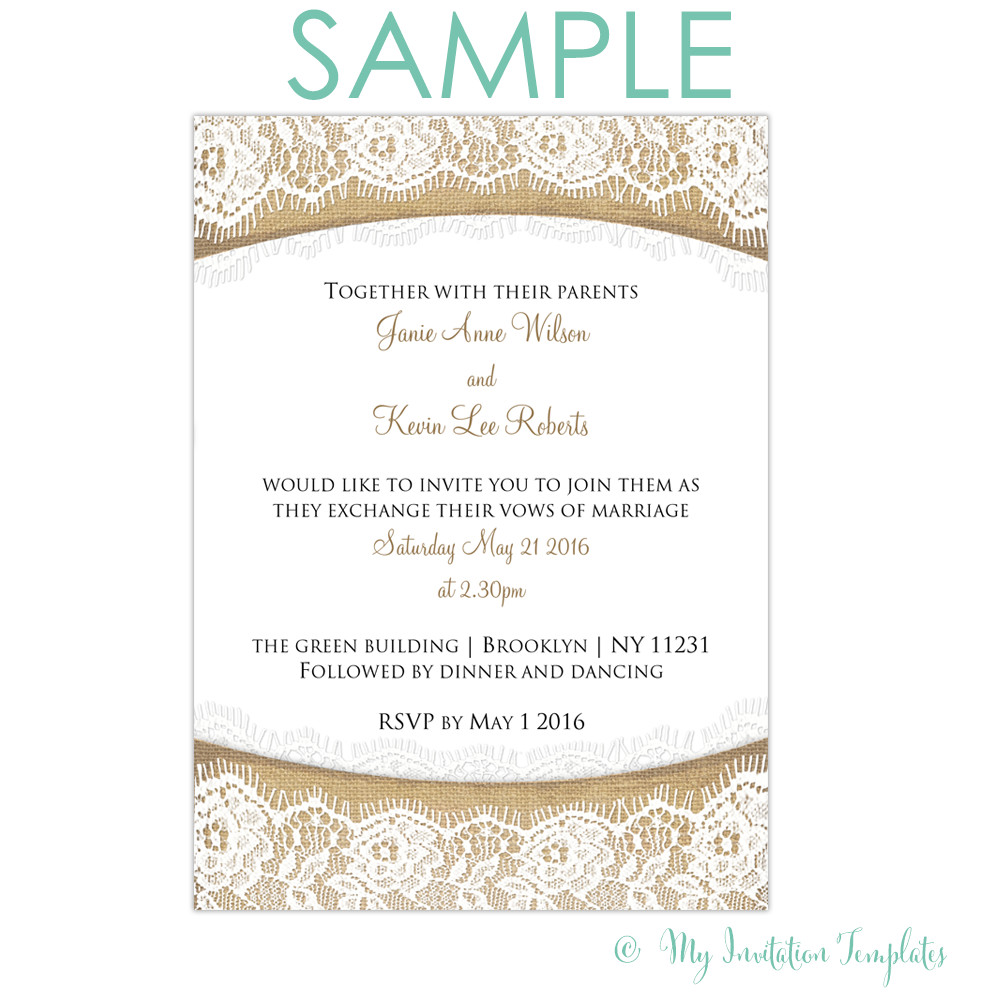 Rustic Burlap and Lace wedding invitation Free sample