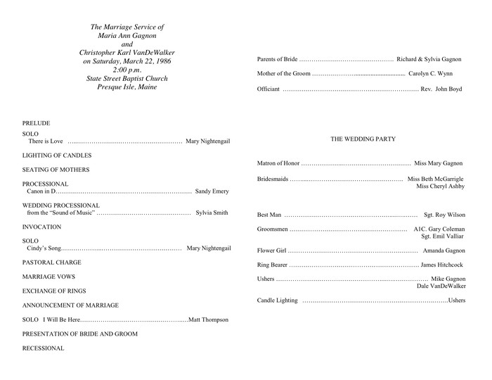 Sample Wedding Program Template in Word and Pdf formats