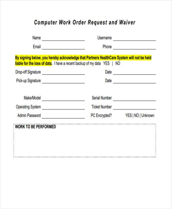 20 Sample Work Order Forms