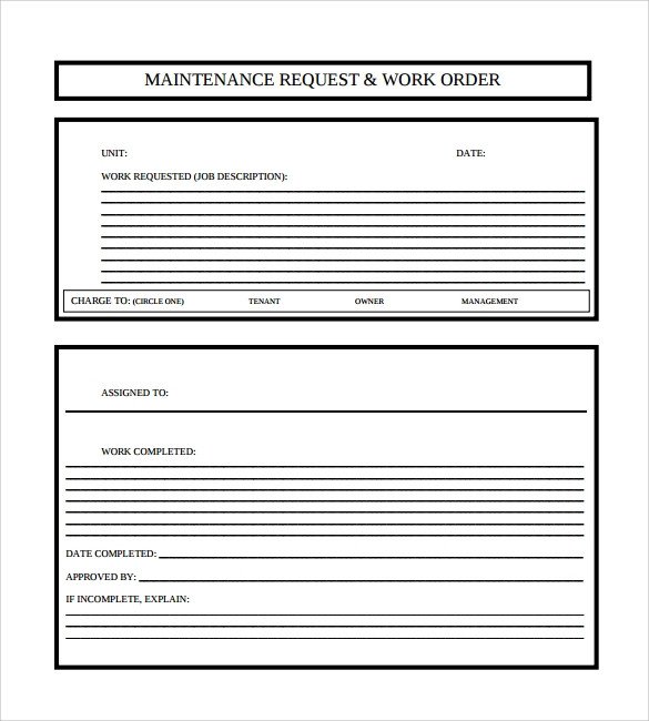 Sample Maintenance Work Order Form 8 Free Documents in PDF