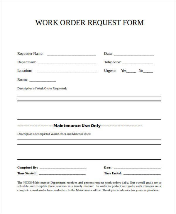 Work Order Form in Word